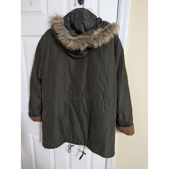 Out Brook Women's Heavy Hooded With Faux Fur Coat Size Medium Forest Green - Picture 2 of 9
